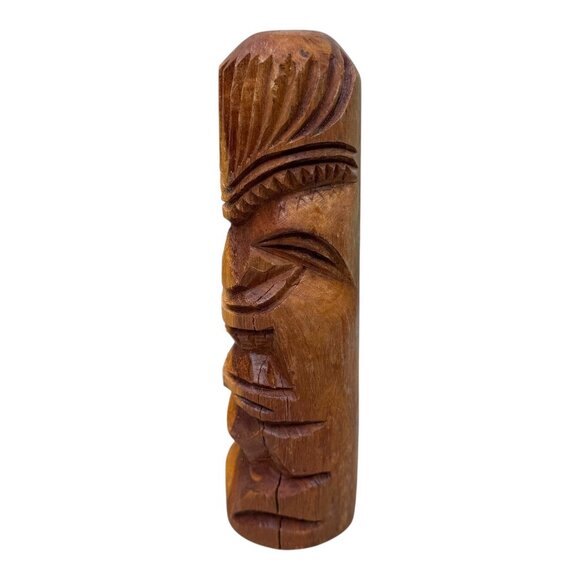 Handcrafted Wooden Tiki Statue Polynesian Art Totem Pole Bar Decor 8" Carved - Picture 2 of 7